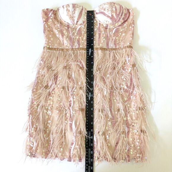Bella Barnett Lalia Small Pink Sequin Feathers Mini Prom Party Dress Valentine's - Picture 8 of 16